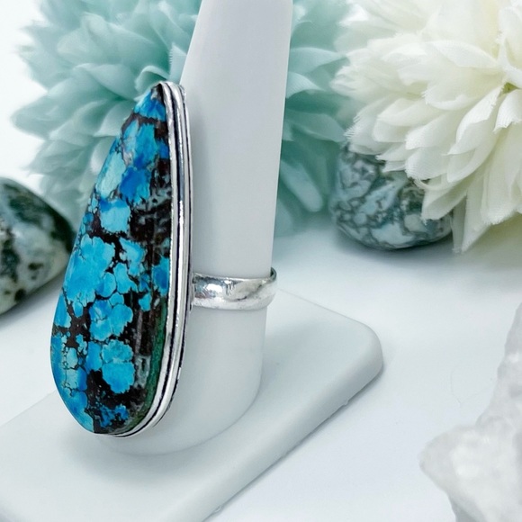 Jewelry - Chunky Long Turquoise Ring Size 8.5 Pear New Sterling Silver 925 Handmade